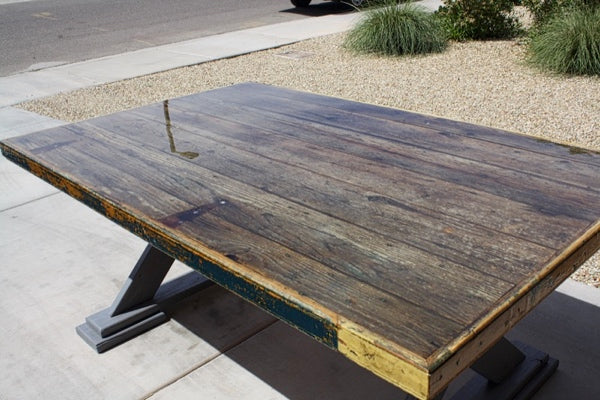 An outdoor epoxy table top which has just finished curing