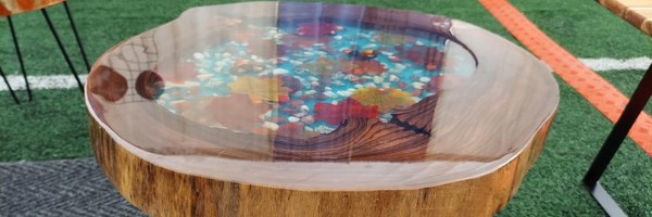 A themed bar top of a pond in autumn