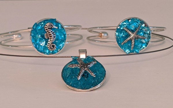Translucent blue resin jewelry