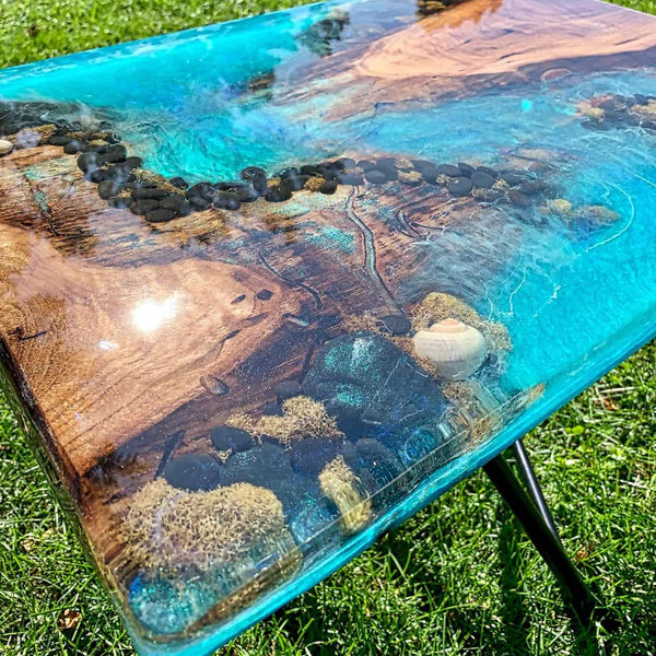 An ocean-themed deep pour epoxy table top
