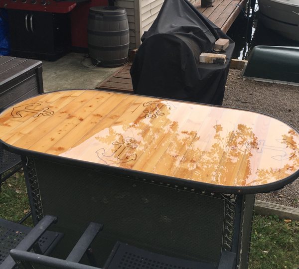 A small outdoor epoxy table top.