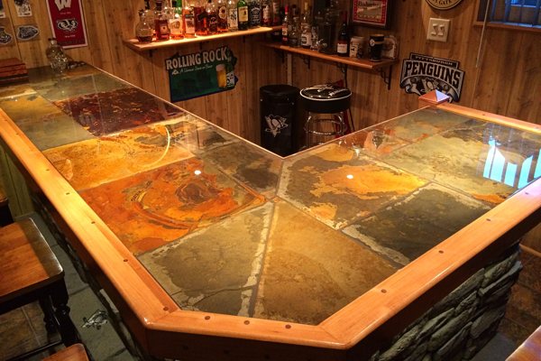 A stone epoxy bar top.