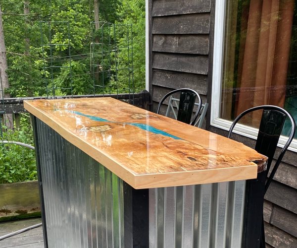 An outdoor epoxy bar top.