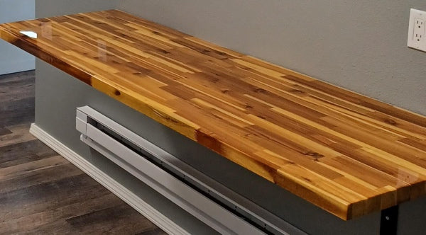 A wooden bench with epoxy coating
