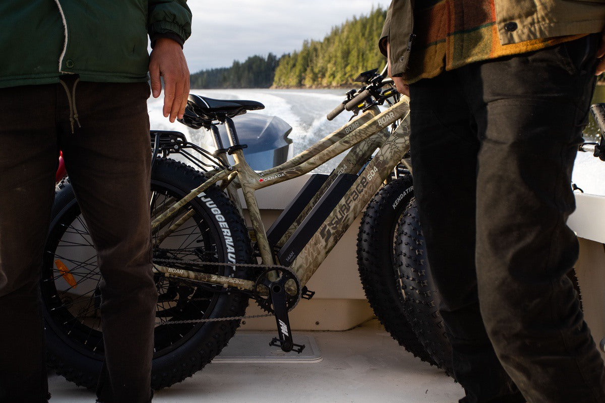 Close up view of batteries on Surface 604 fat tire eBikes