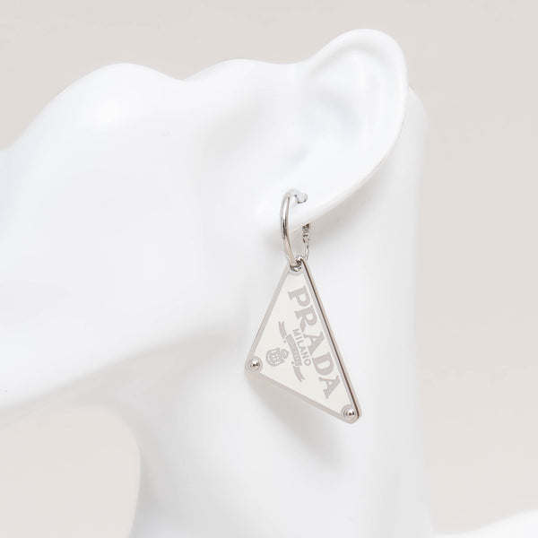 PRADA 1JO719 Logo Triangle Silver Plate Single Earring WHITE – dot