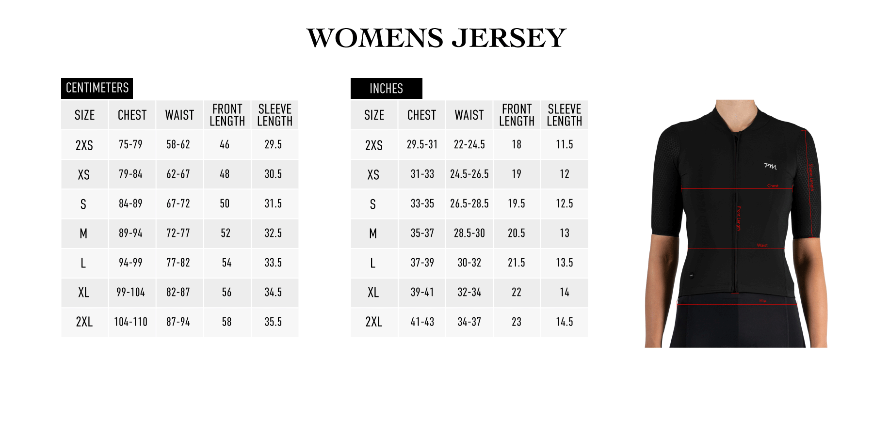 ladies jersey size chart