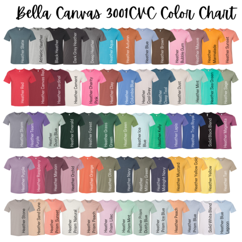 Semi-editable Bella Canvas 1010 Size Color Chart Bella Canvas