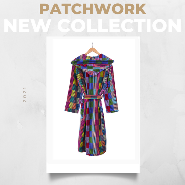 patchwork multicoloured hooded bathrobe