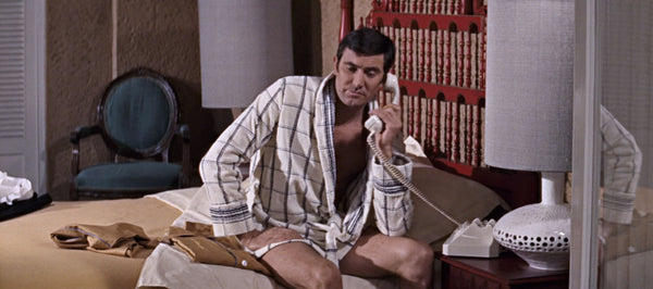 jAMES bond in women's bathrobe