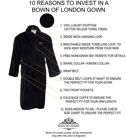 Bown Of London Luxurious Egyptian Cotton Velour Bathrobe Dressing