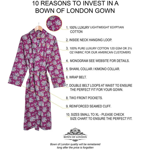 10 Reasons to Invesnt in a Lightweight Dressing Gown - Gatsby Paisley Wine gown | Bown of london