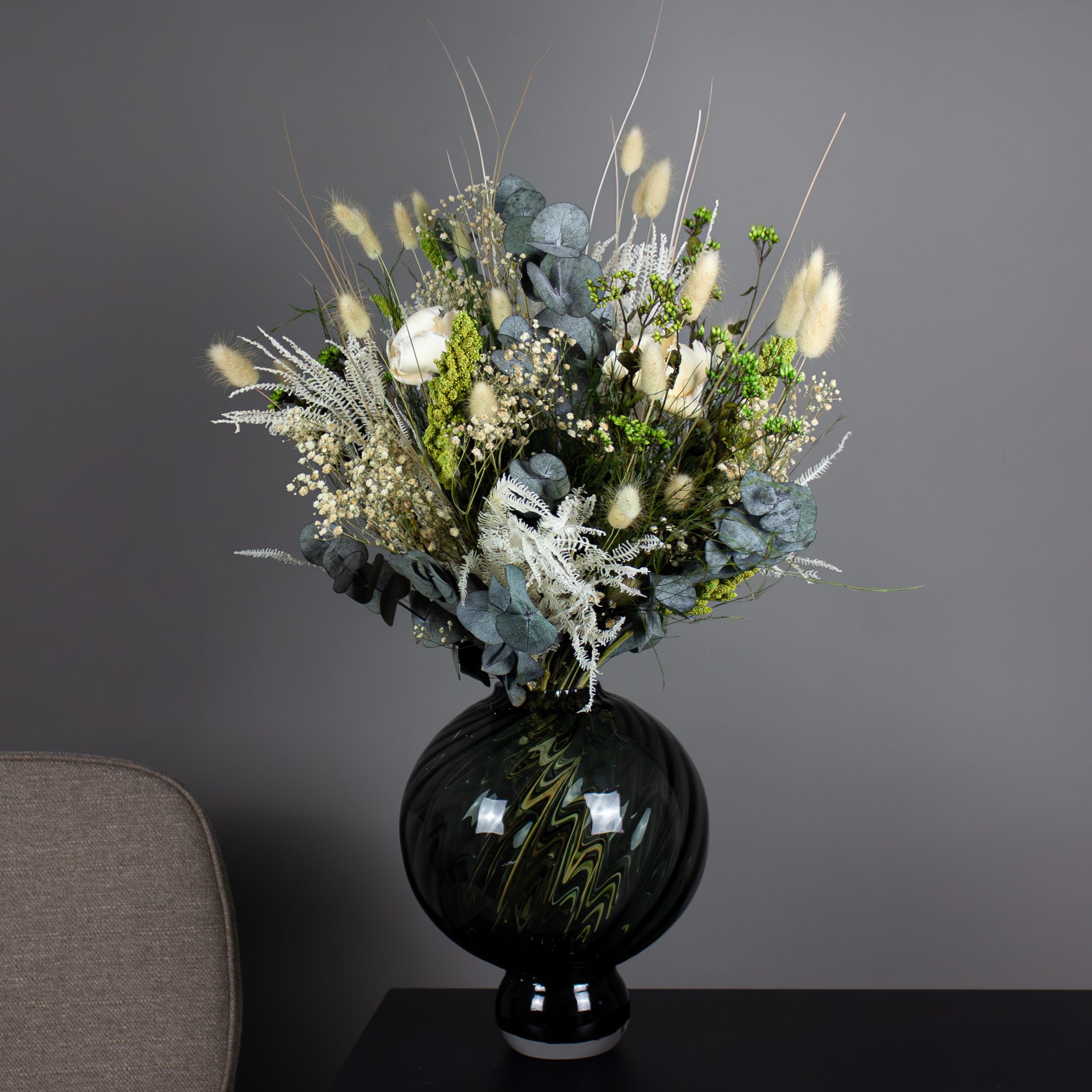 Billede af Living Flowers | Buket - Grøn Harmoni - Tørret Blomsterbuket - Pompøs, Højde: 60-65 cm- Evighedsblomster / Evighedsbuket