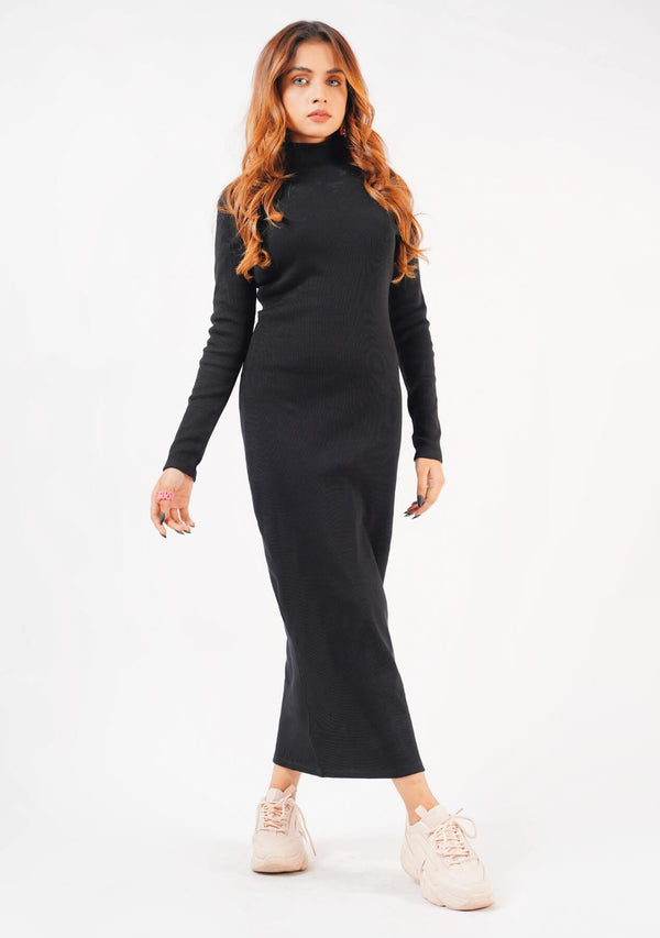 Long Knitted Dress - black