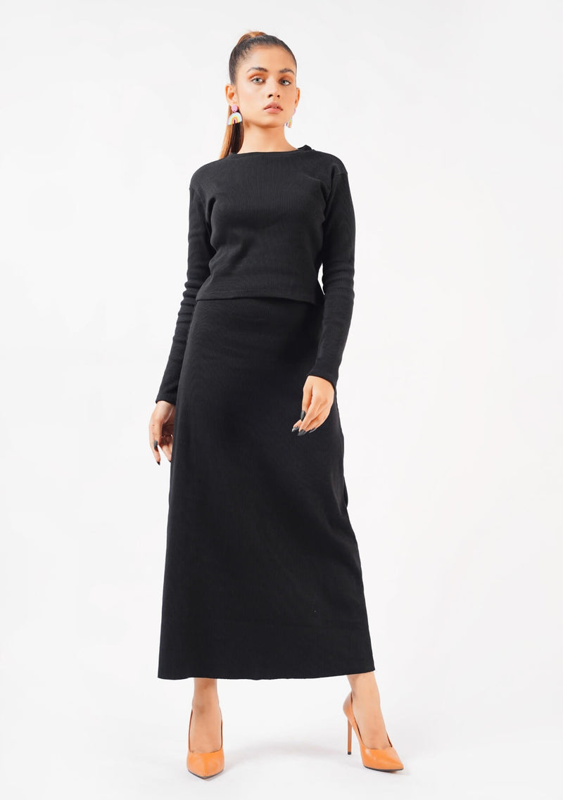 Long Knit Skirt black Nine Nine