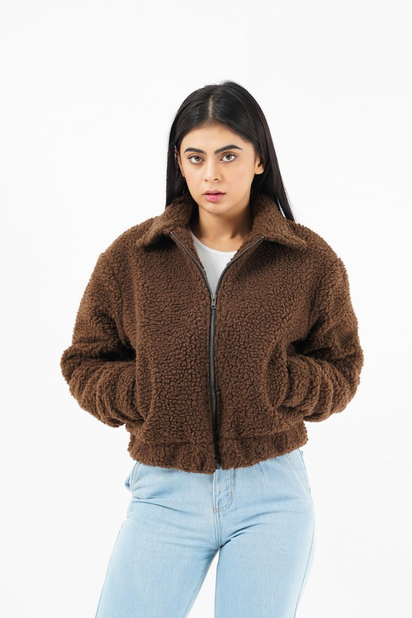 Teddy Faux Fur Bomber Jacket - camel – Nine Ninety Nine