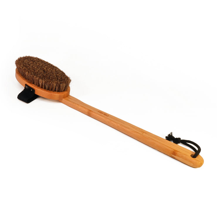 Long-handled bamboo bath brush
