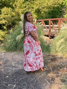 Red tie dye split maxi