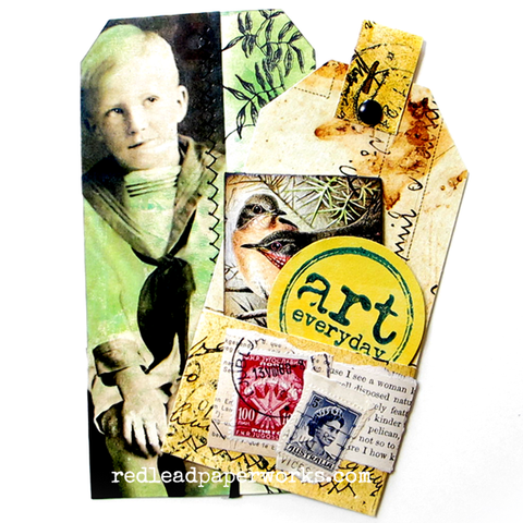 Art Everyday Wood Mount Rubber Stamp Collaged Tags