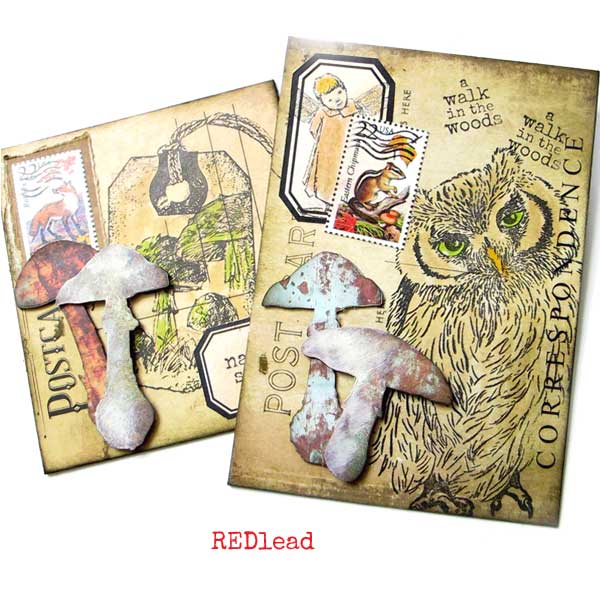 Make Nature Study Postcards with our Woodland Owl and new Mushroom Chipboard and Die Cuts