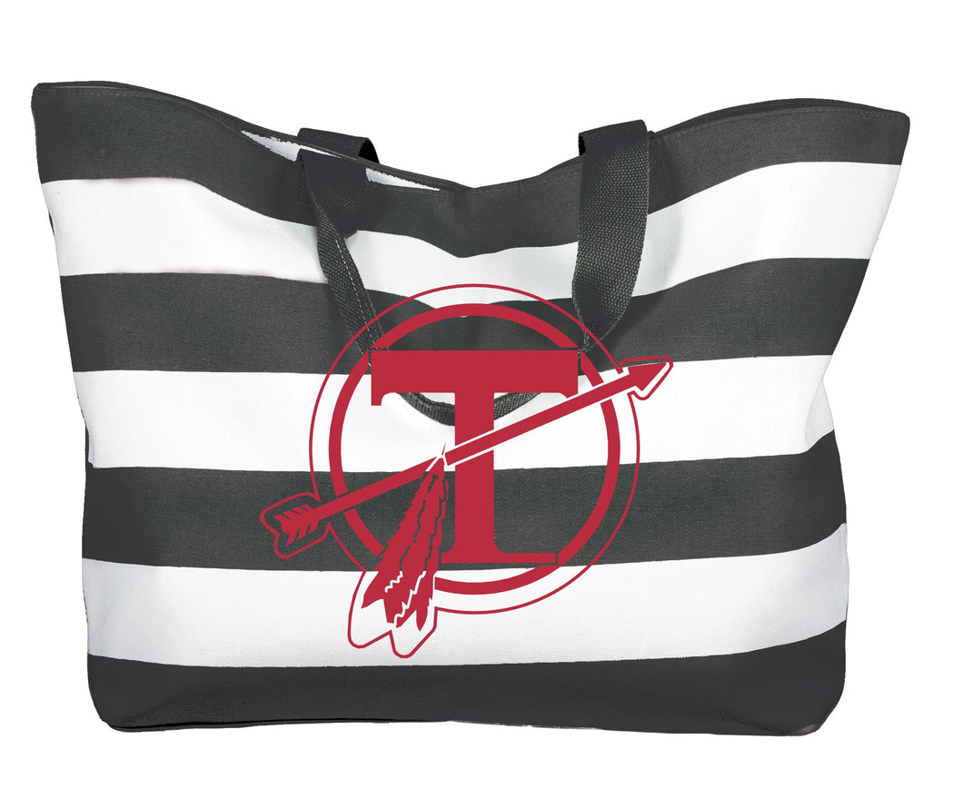 Large Circle T Striped Canvas Tote