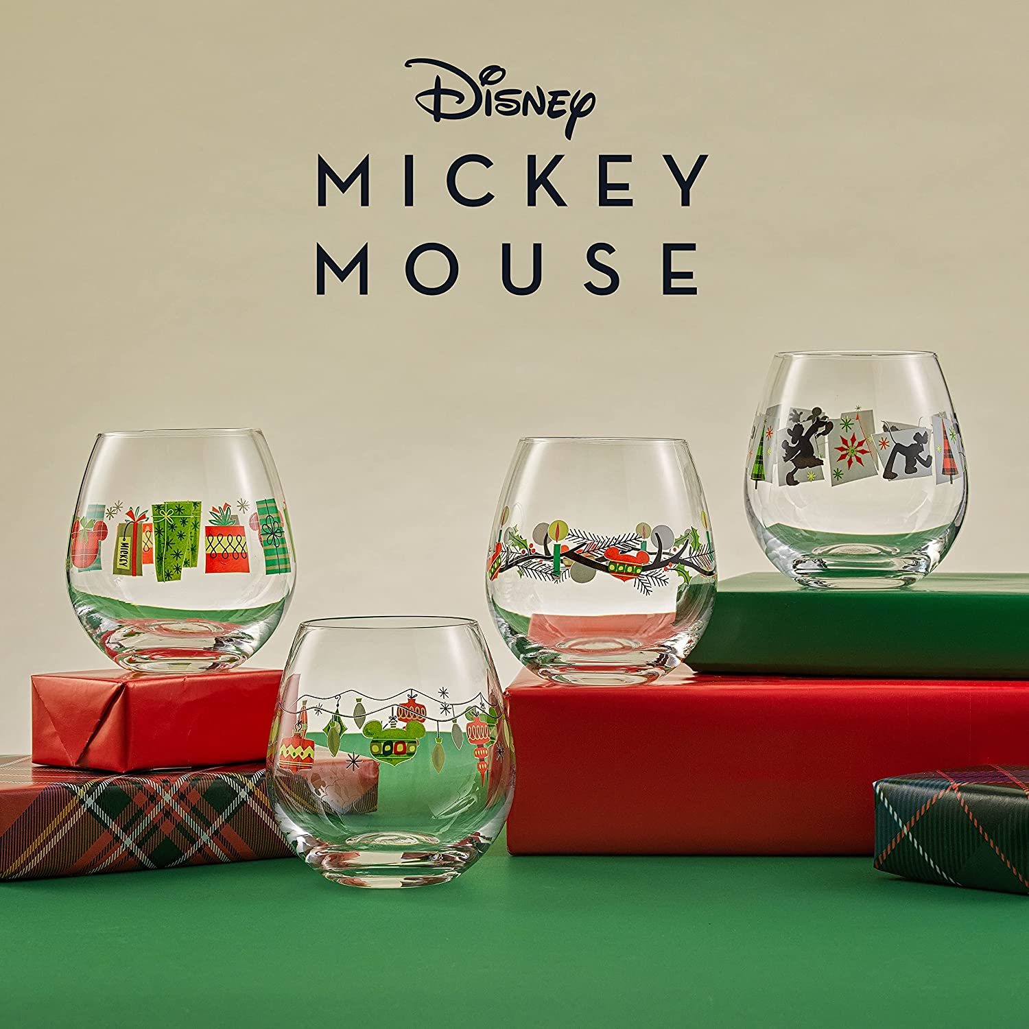 JoyJolt Disney Mickey & Minnie Icon Stemless Wine Glass - 10 oz - Set of 2