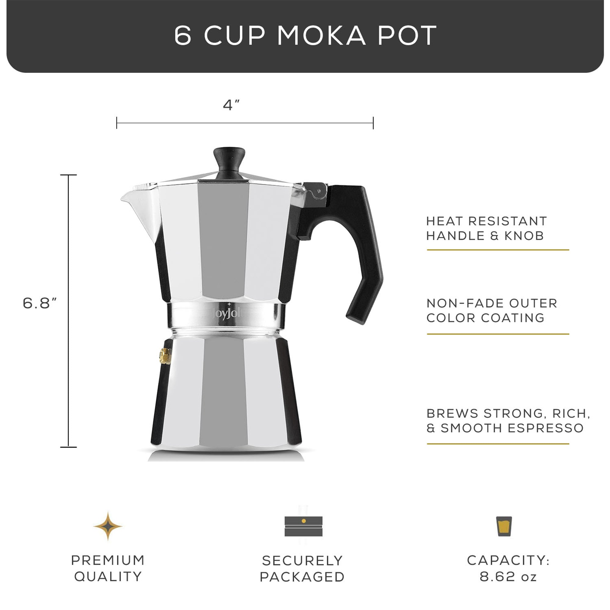 JoyJolt Italian Moka Pot Stovetop Aluminum Espresso Maker-image-74