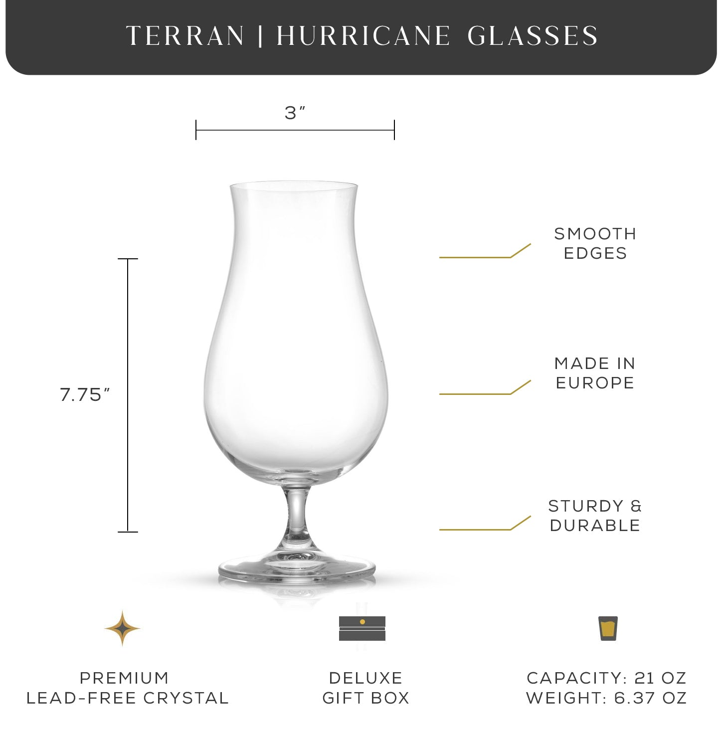 Terran Hurricane Cocktail Glasses, 21 oz