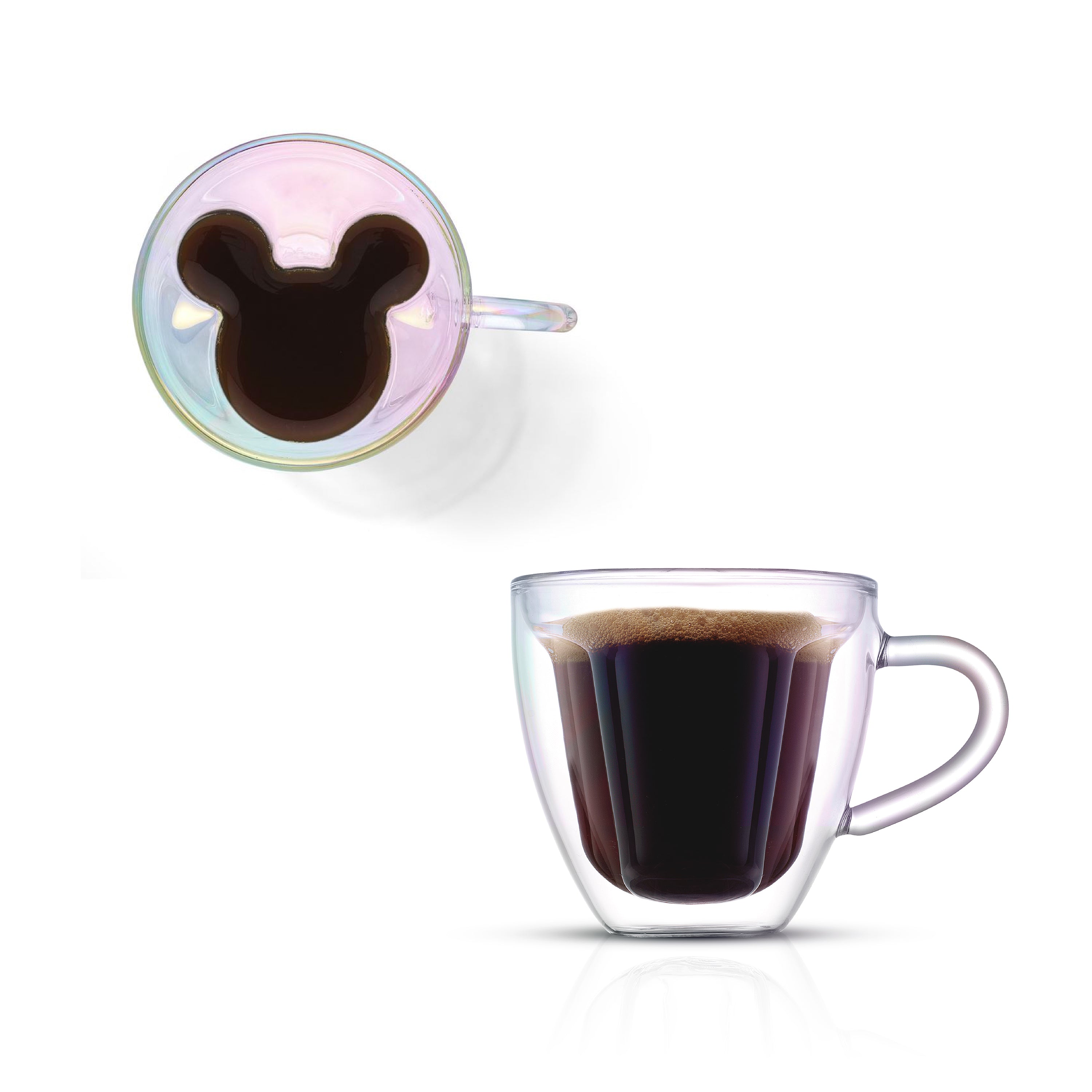 JoyJolt Disney Mickey Mouse Glitch 13.5 oz. Clear Borosilicate-Glass Double  Wall Coffee Mug (Set of 2) JDS10721 - The Home Depot