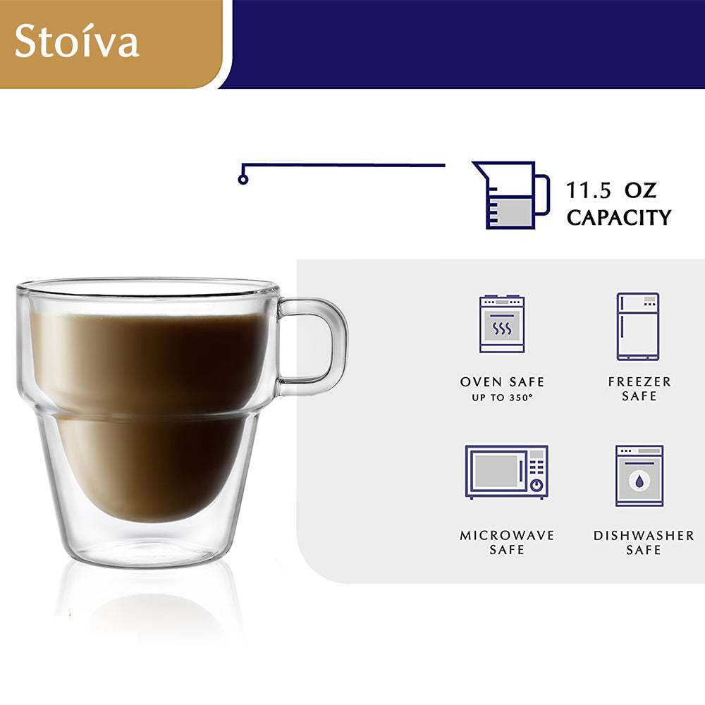 Joyjolt Stoiva Double Walled Coffee Mugs-set Of 4 Stackable Large Coffee  Mugs With Handle - 11.5 Oz : Target