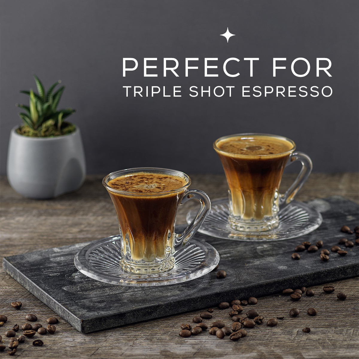 Cup of Strong Single Shot Espresso Coffee in a Glass Cup Stock Photo