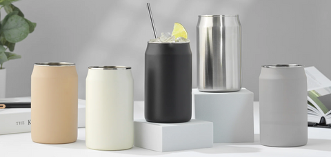 JoyJolt Stainless Steel Can Drinking Tumblers with 6 Straws & Brush