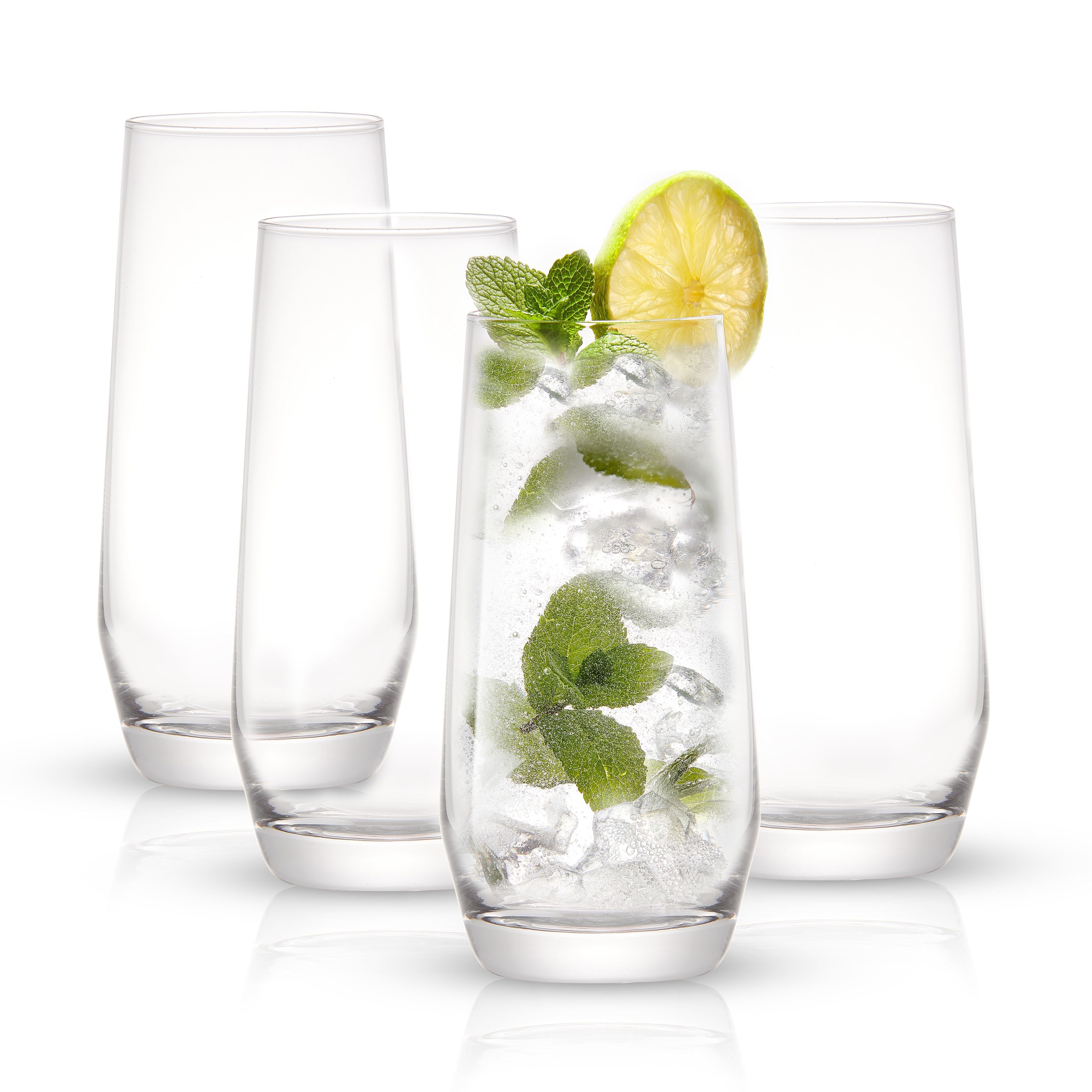 JoyJolt Alain Drinking Glasses Set of 8 Glass Tumblers. Highball 14oz Bar Glasses and Lowball 10oz Rocks Glasses Set