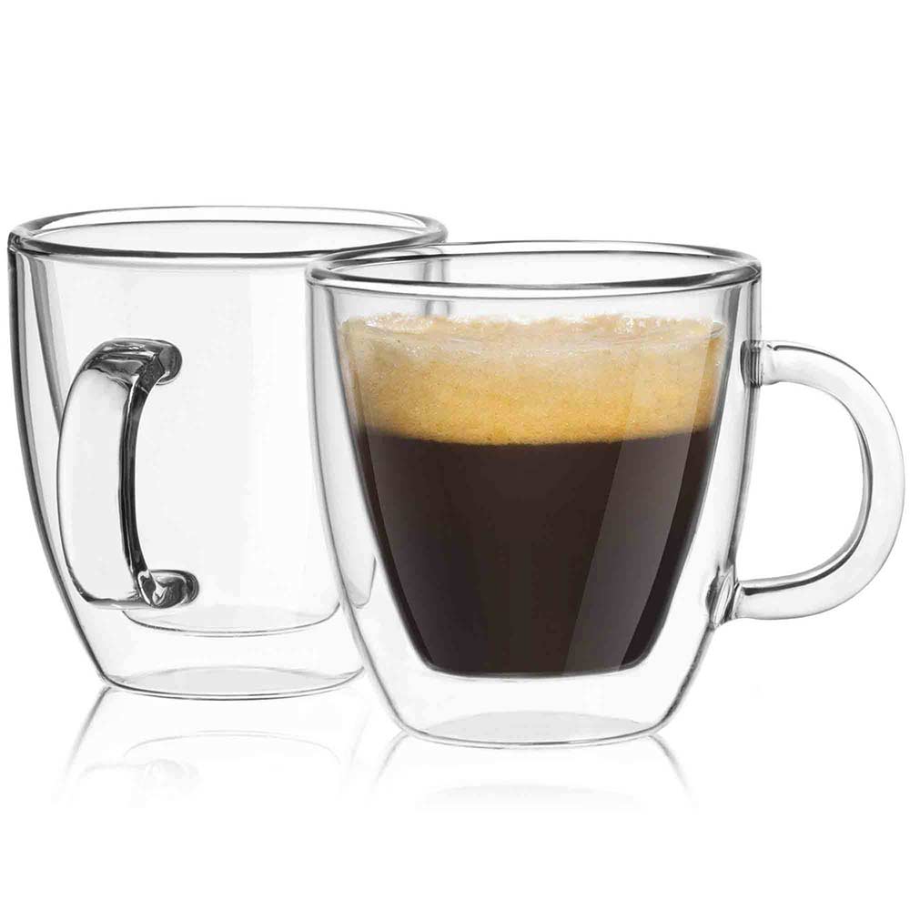 Joyjolt Caleo Collection Glass Coffee Cups - Set Of 2 Double Wall Insulated  Mug Glass - 13.5-ounces : Target