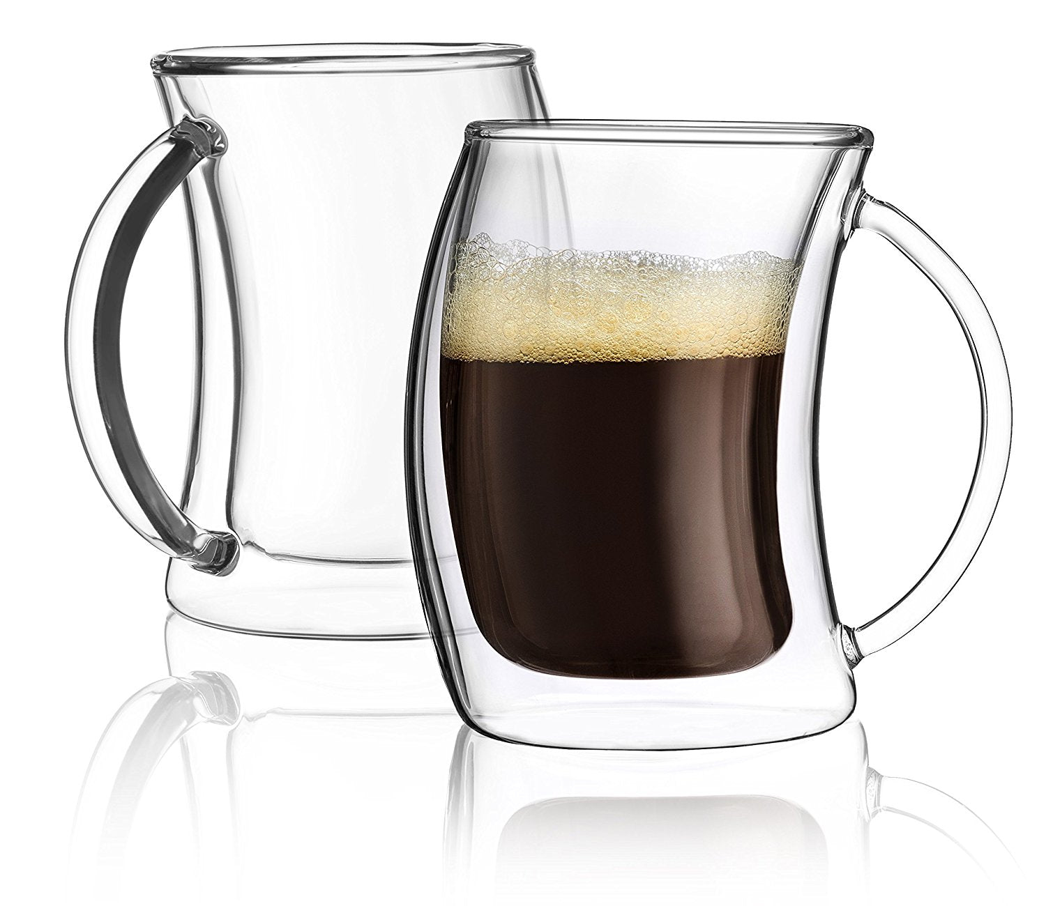 Jeanne Fitz Double-Wall Glass Coffee Mug, Black Handle