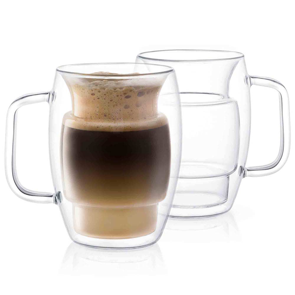 JoyJolt Stoiva Stackable Double Wall Insulated Espresso Glasses, 5 oz Set of 4, Clear