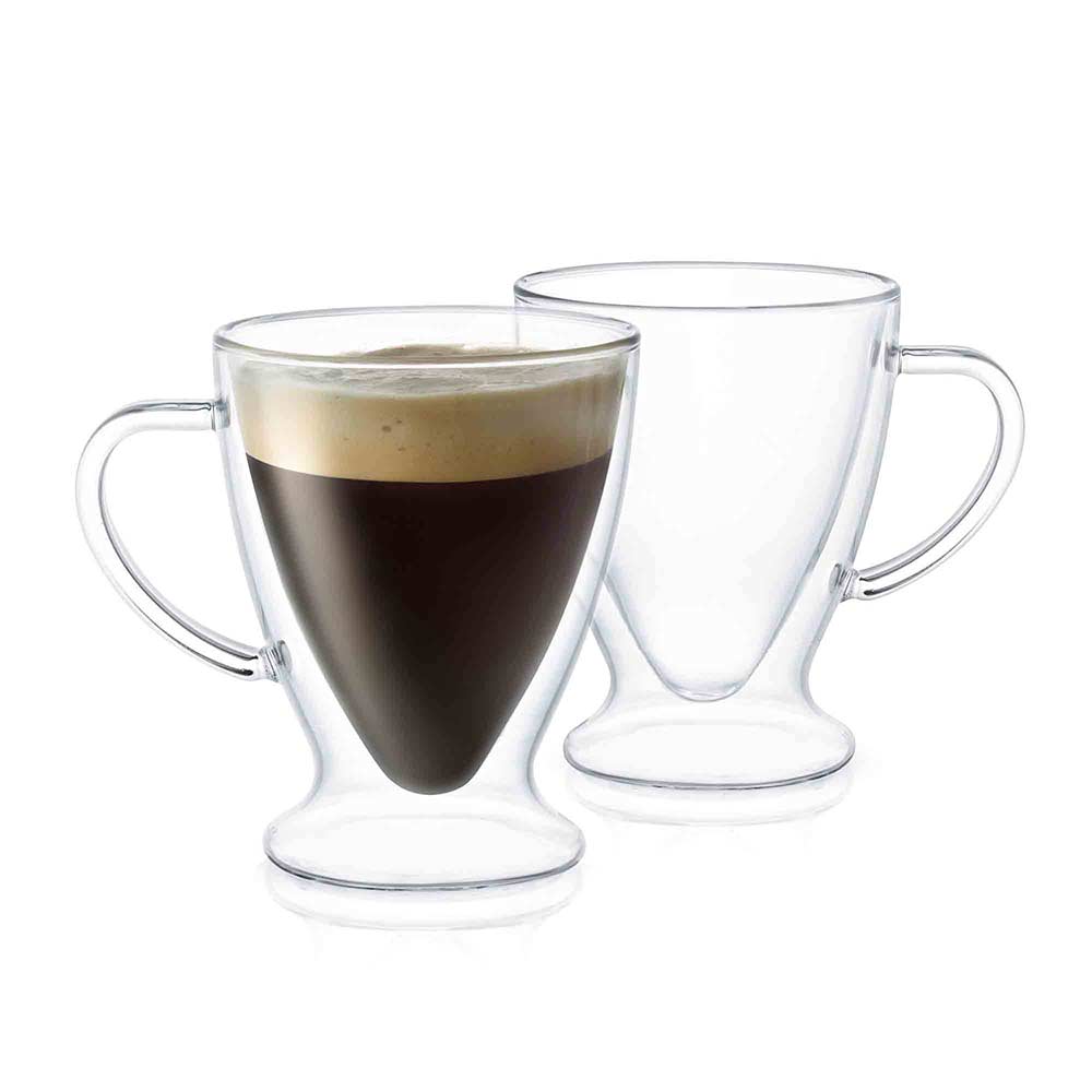 JoyJolt Savor Double Wall Insulated Glass Coffee Mugs - 13.5 oz. - Set of 2