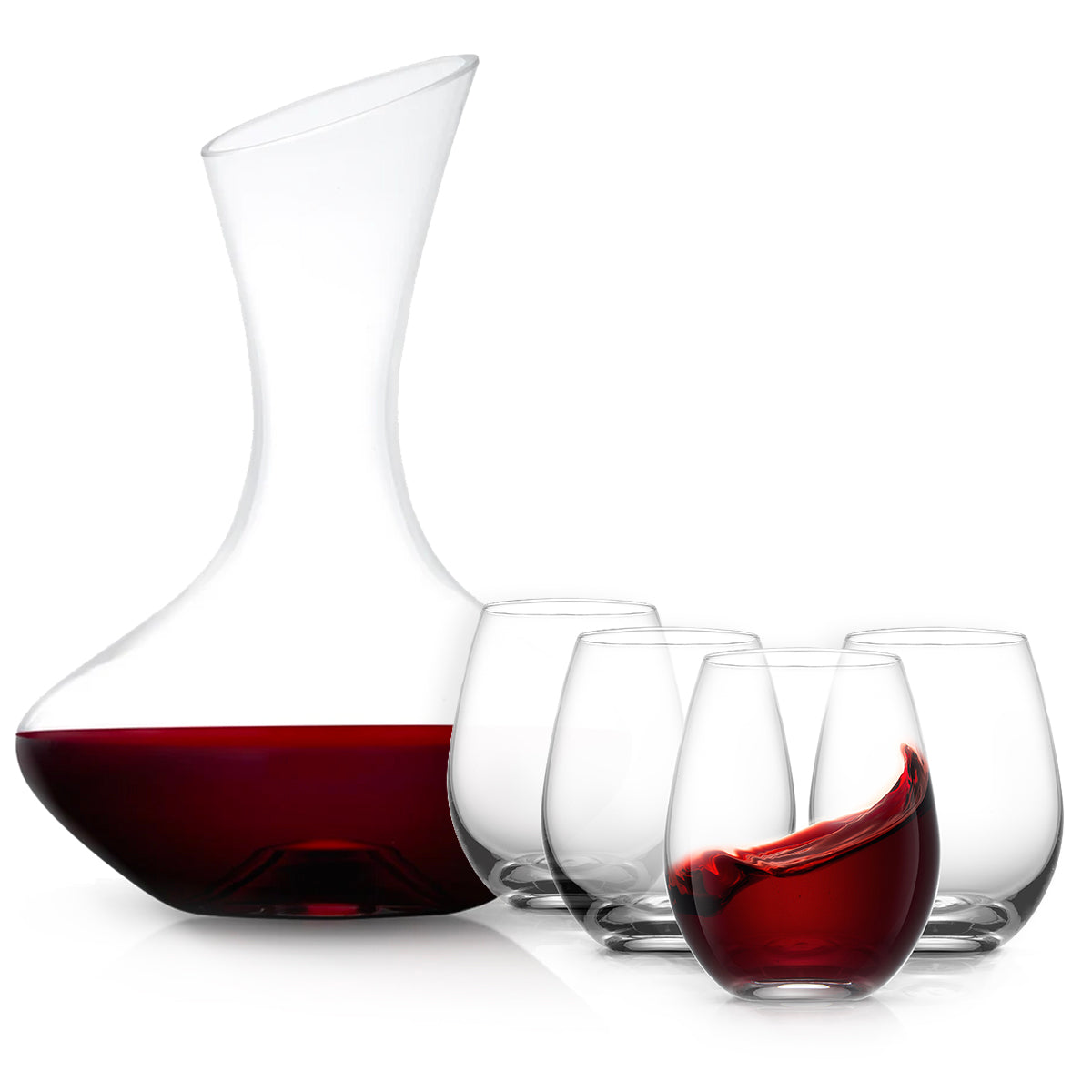 Lancia Crystal Wine Decanter 40 oz with 4 Stemless Glasses 19 oz