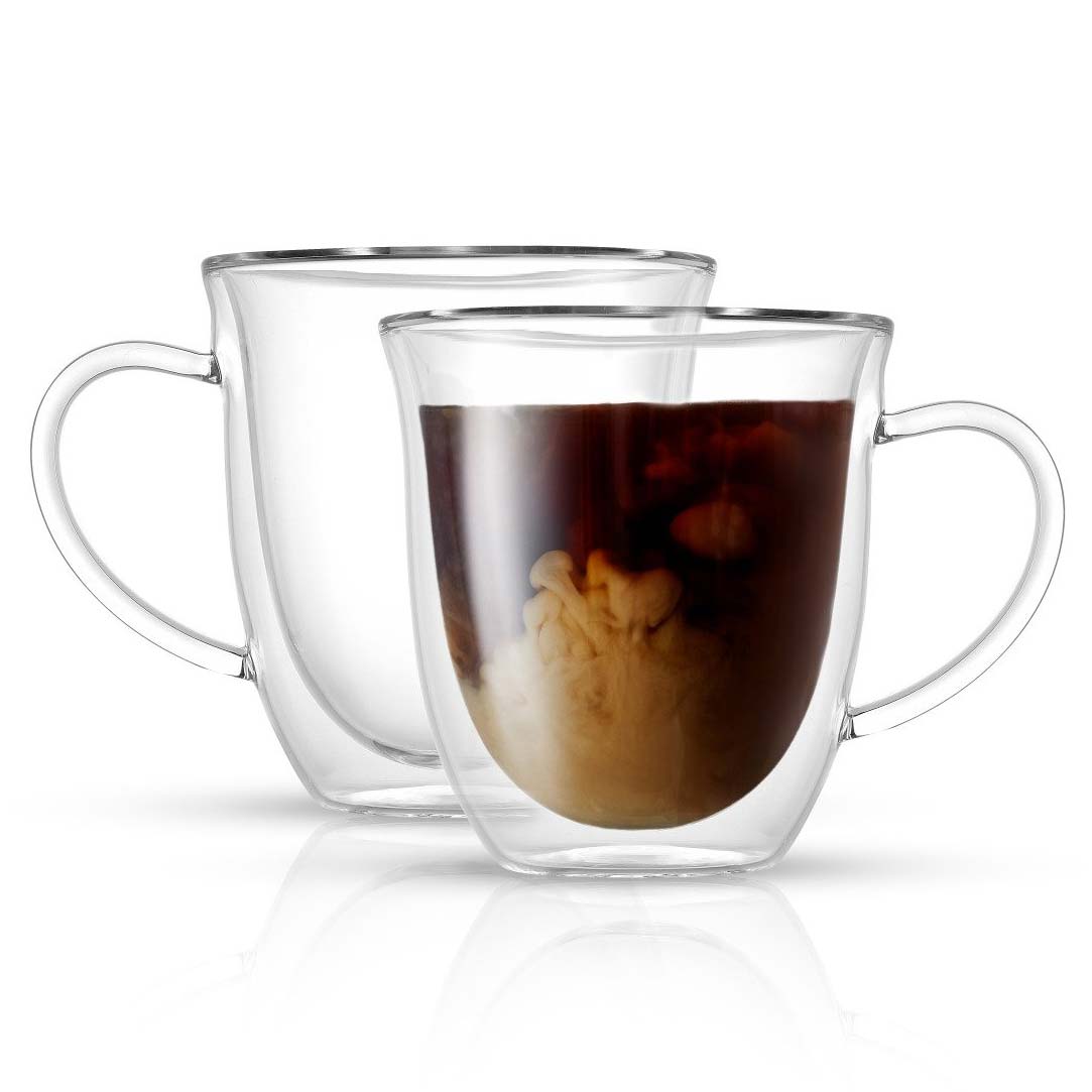 JoyJolt Savor Double Wall Insulated Glass Coffee Mugs - 13.5 oz. - Set of 2