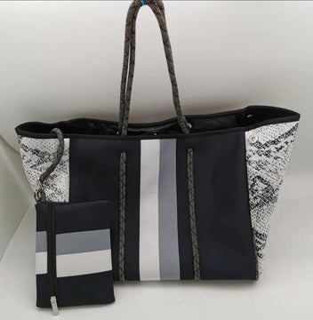 The Lyla Tote - Black and Grey Stripe