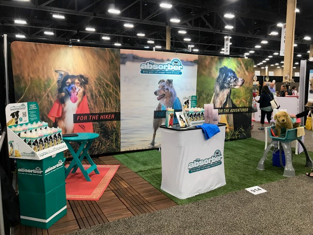 The Absorber Dog Lover's Towel at a tradeshow