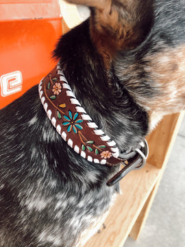 Floral Tooled Dog Collar (Small)