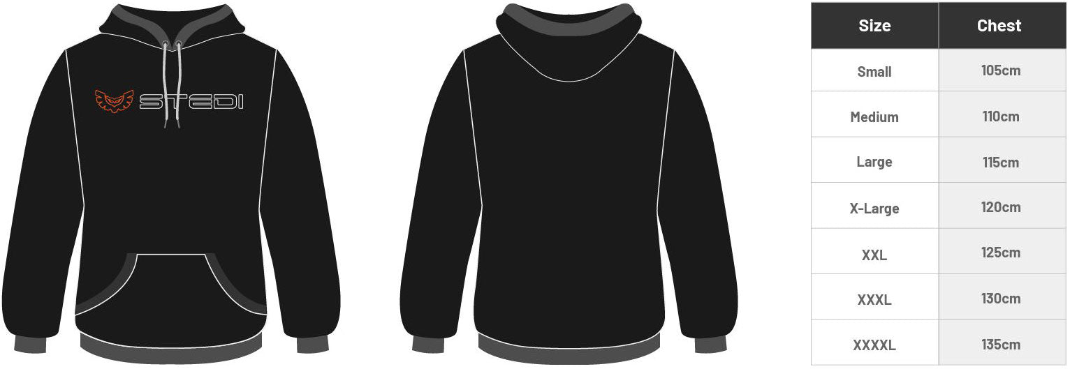 Stedi Hoodie Black Sizing Chart