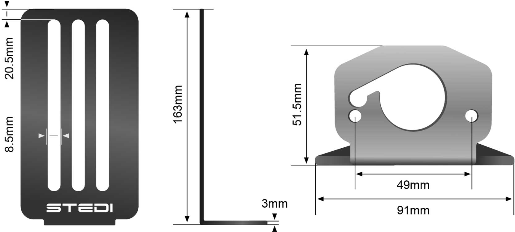 Stedi Roof Rack Light Bracket dimensionsfor Surface Rock Light