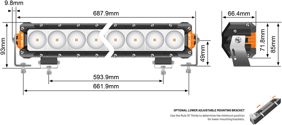 Stedi ST3301 Pro 27.5" LED light bar dimensions