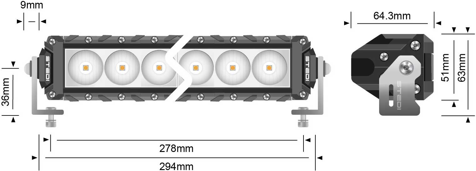 Stedi ST3K 11.5 inch light bar dimensions