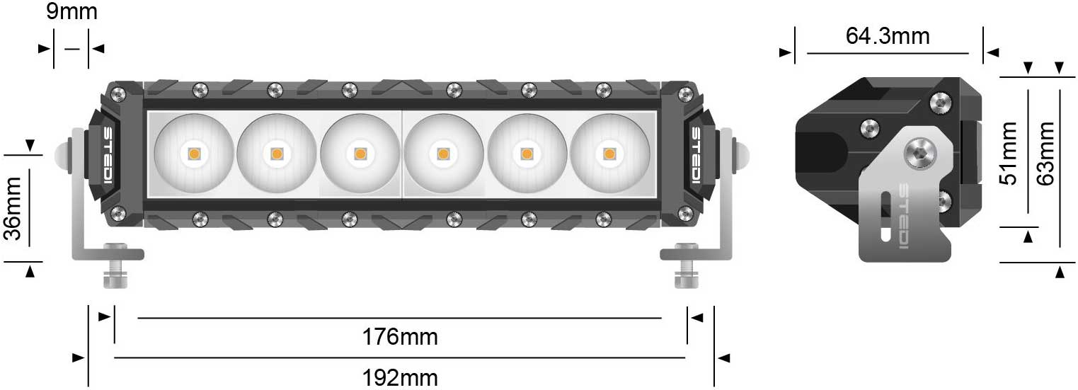 Stedi ST3K 7.5 inch light bar dimensions