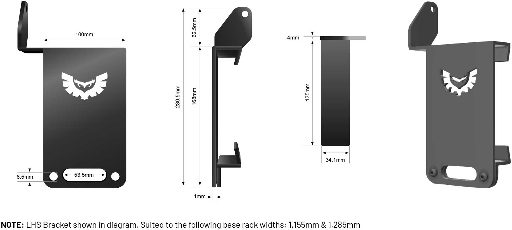 STEDI Light Bar Bracket dimensions to suit ARB Base Rack