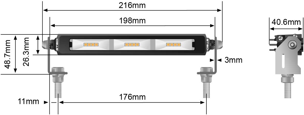 STEDI Micro V2 7.8 Inch 12 LED Flood Light (Amber) dimensions