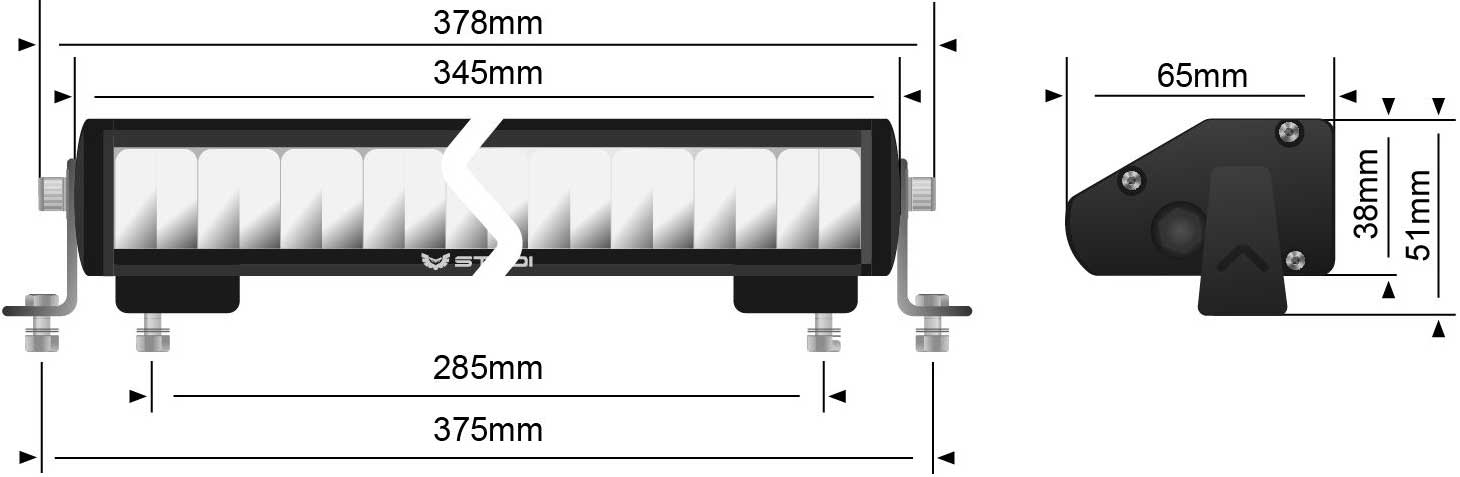 Stedi ST1K 13.5" light bar dimensions